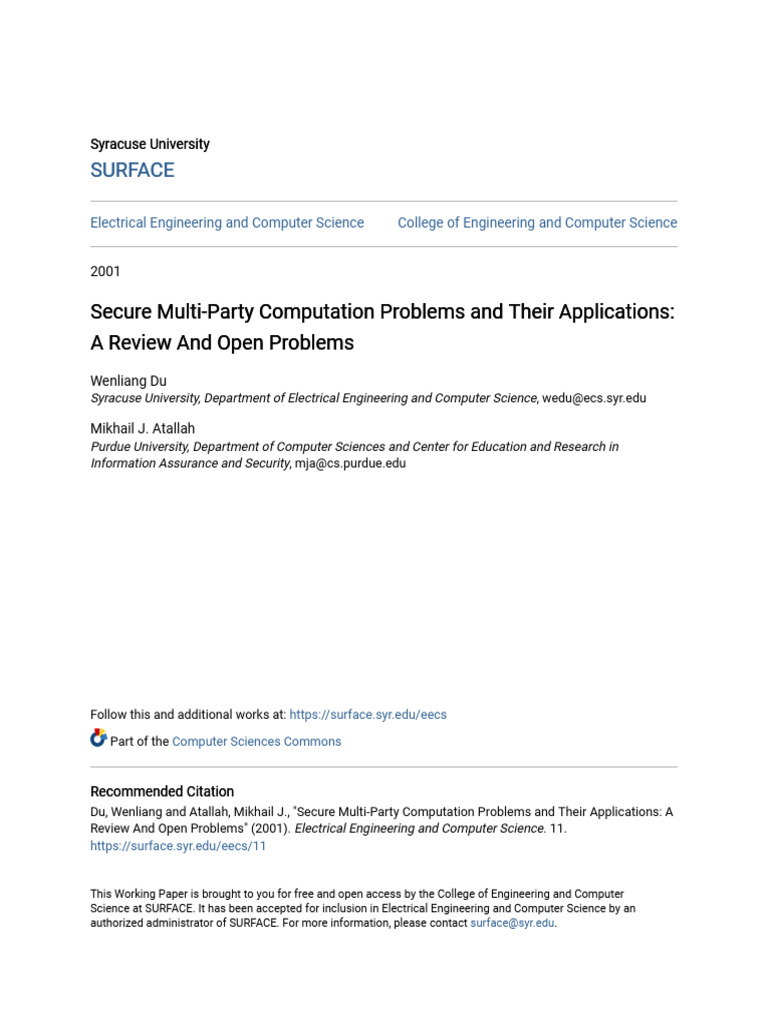 Secure Multi-Party Computation Review | PDF | Computing | Applied ...