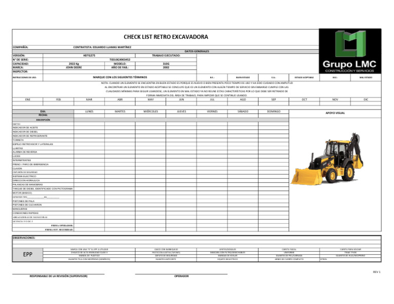 Check List Retro Excavadora John Deere | PDF | Vehículos | Vehículo de ...