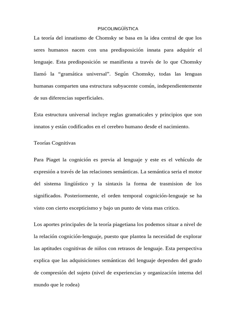 Psicolingüística Teorias de Lenguaje | PDF