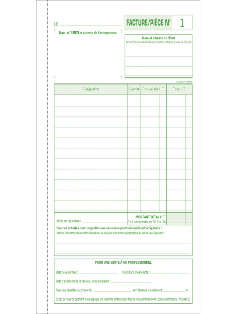 Autoentrepreneur Facture Facturier Carnet Autocopiant A5 Exacompta ...