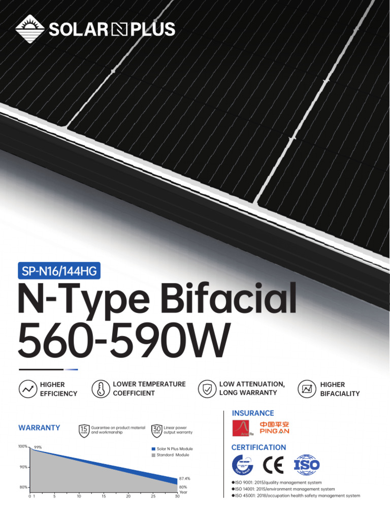 Solar N Plus N-Type Bifacial Module Specs | PDF | Electrical ...