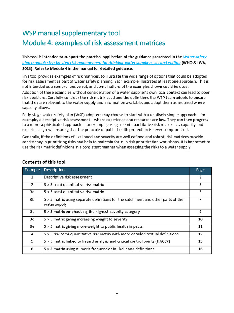 Module 4 Supplementary Tool Examples of Risk Assessment Matrices 1 ...
