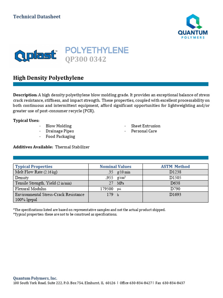 High Density Polyethylene Datasheet | PDF