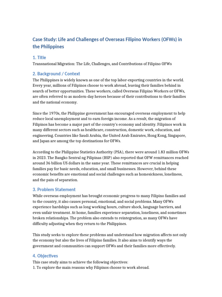 Challenges Faced by Filipino OFWs | PDF | Economies | Labor