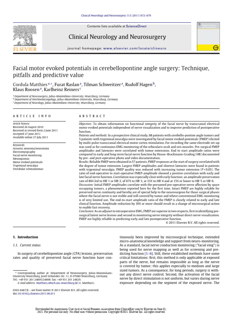 FMEP in Cerebellopontine Angle Surgery | PDF | Electromyography ...
