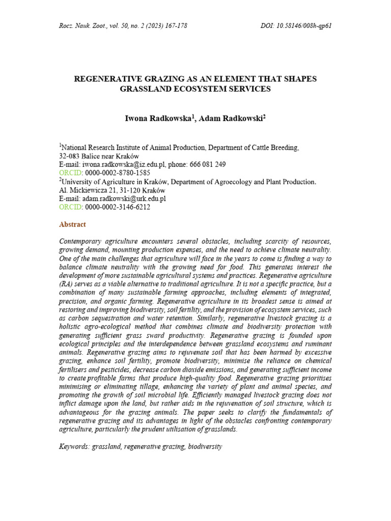 Radowska & Radowski 2023 - Regenerative Grazing As An Element That ...