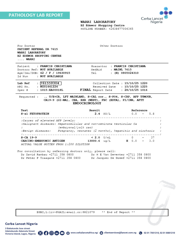 Pathology Lab Report: Warri Laboratory | PDF | Exocrine System | Organ ...