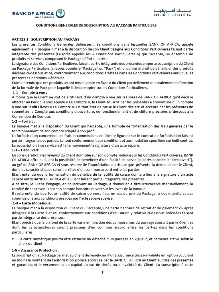 Conditions Générales du Package Particuliers | PDF | Banques | Assurance