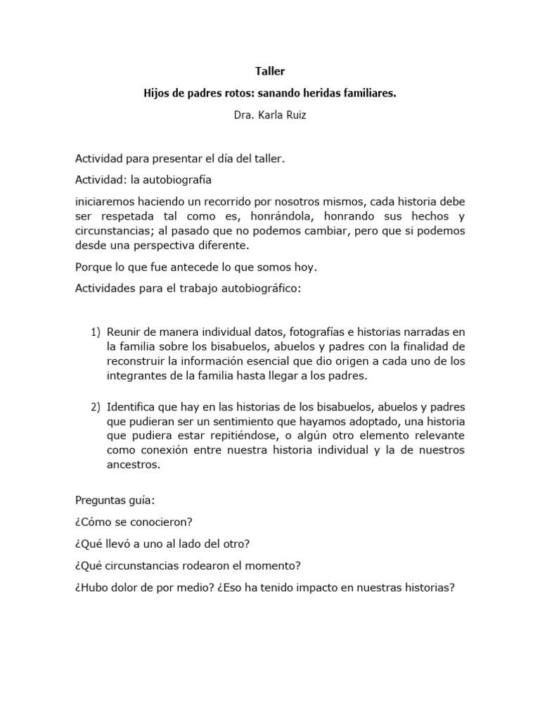 Material y Actividades para Taller Sanando Heridas | PDF