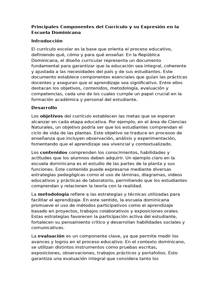 Componentes del Currículo en RD | PDF | Plan de estudios | Evaluación