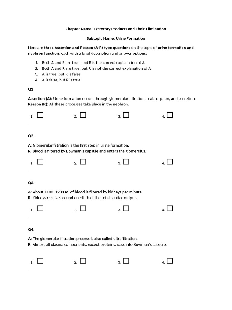 Urine Formation: A-R Questions Guide | PDF | Kidney | Urinary System