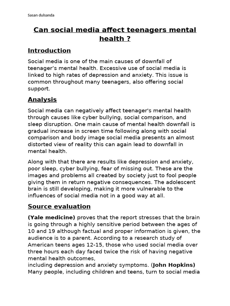 Can Social Media Affect Teenagers Mental Health | PDF | Adolescence ...