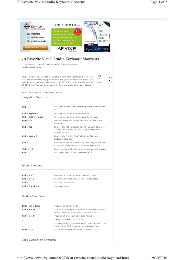 VS2010 Shortcut | PDF | Microsoft Visual Studio | Computing