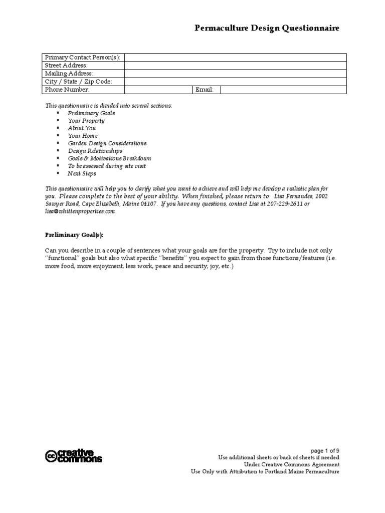Permaculture Design Questionnaire Guide | PDF | Permaculture | Gardens