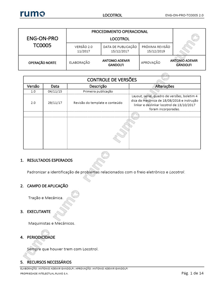 Procedimento Operacional Locotrol 2.0 | PDF | Locomotivas | Trem