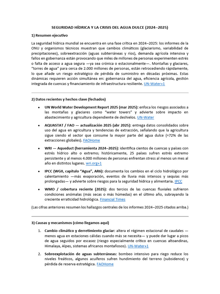 Crisis de Agua Dulce 2024-2025: Retos y Soluciones | PDF | Agua | Riego