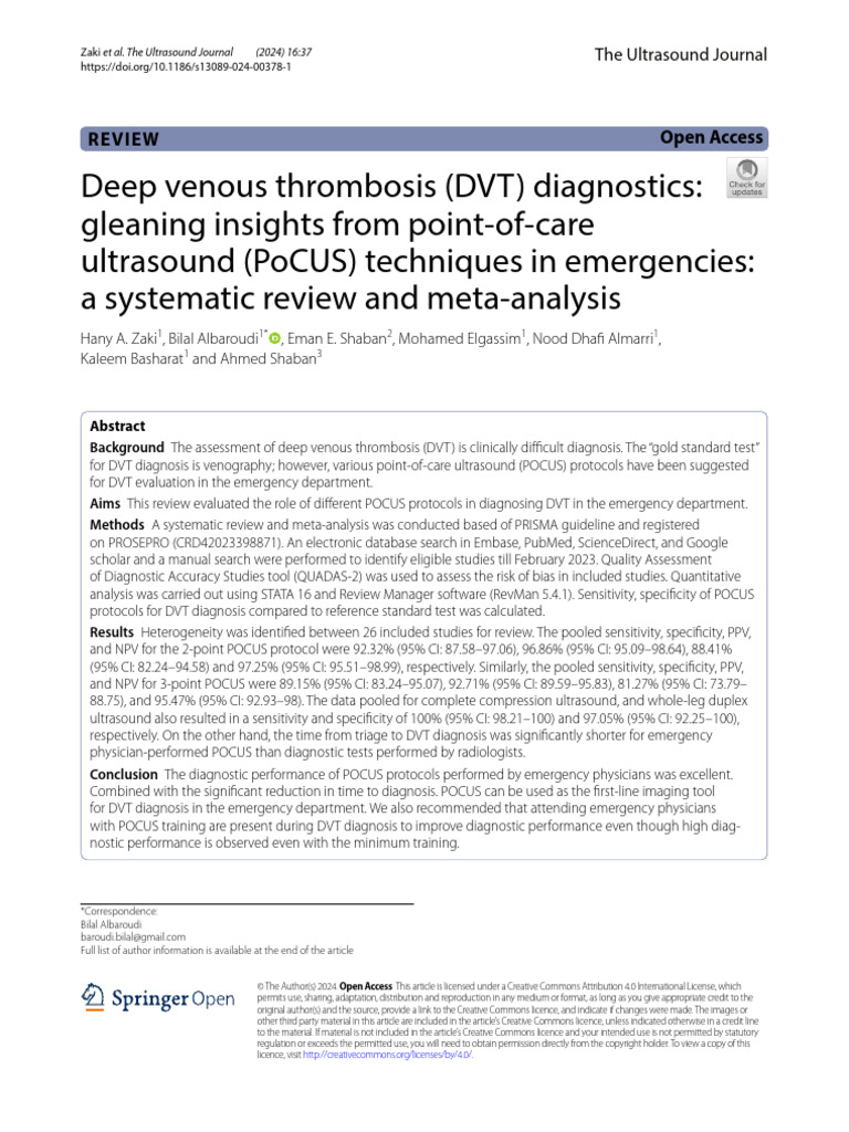 DVT Diagnosis: Insights from POCUS | PDF | Systematic Review | Thrombosis