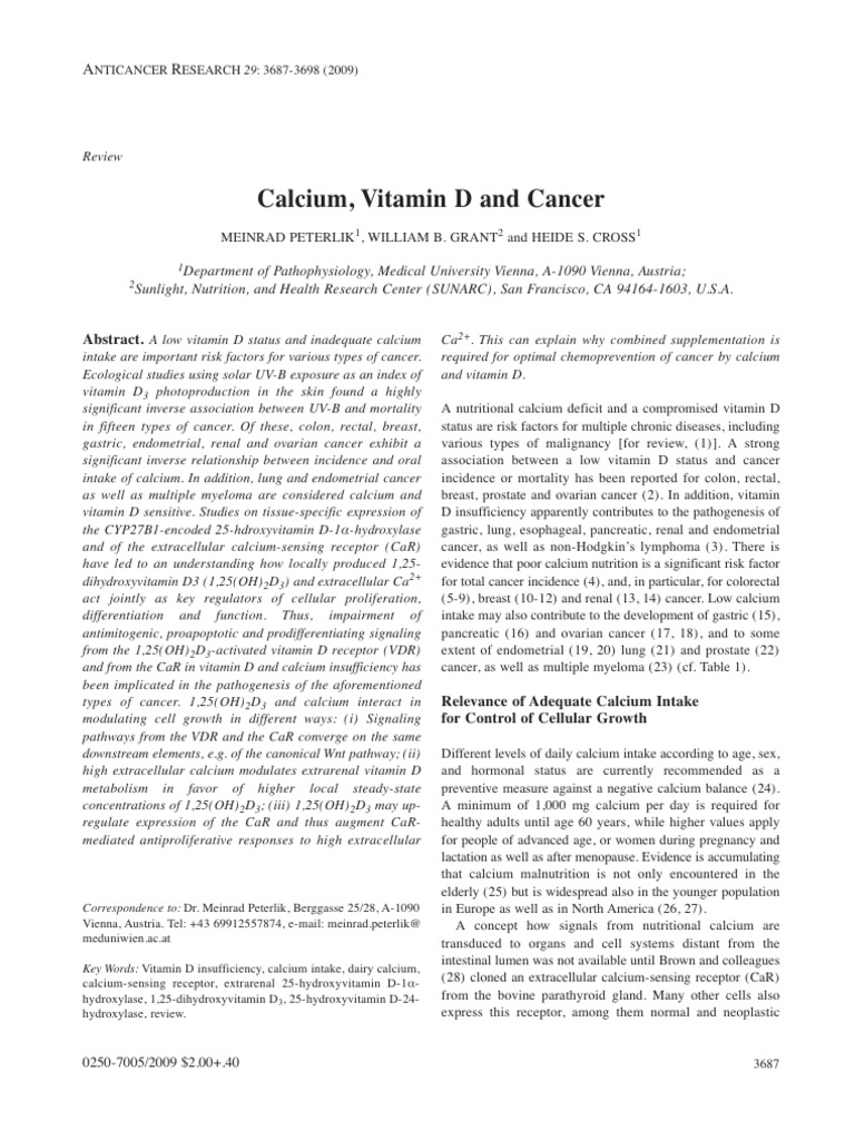 Calcium and Vitamin D in Cancer Prevention | PDF | Vitamin D ...