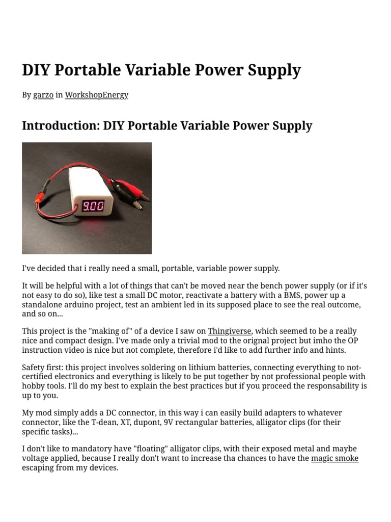 DIY Portable Variable Power Supply Guide | PDF | Power Supply ...