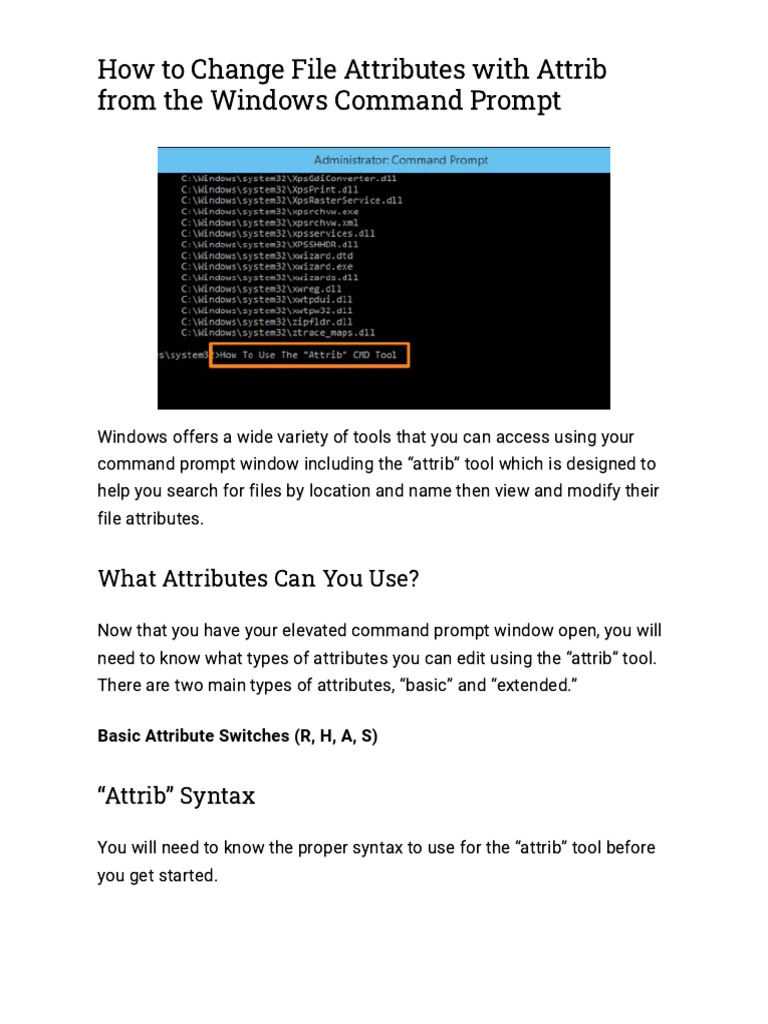 How To Change File Attributes With Attrib From The Windows Comma | PDF ...