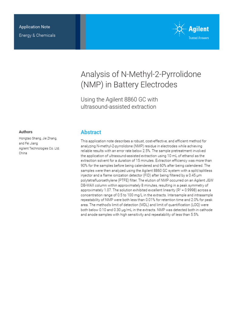 NMP Analysis in Battery Electrodes | PDF | Gas Chromatography ...