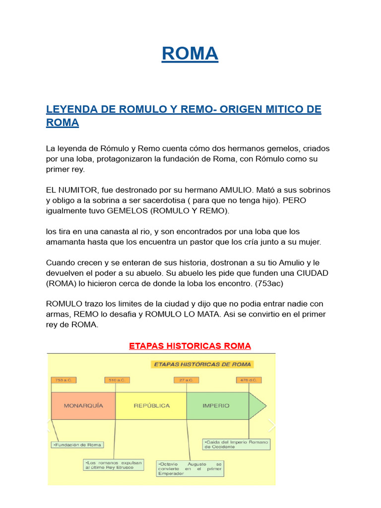 Roma - Resumen | PDF | Roma antigua | imperio Romano