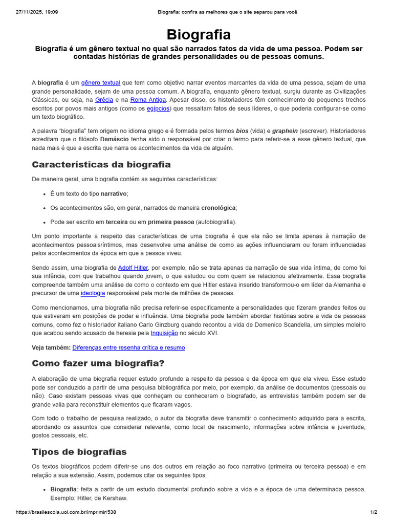 O que é Biografia: Tipos e Características | PDF | Biografia | Historiador