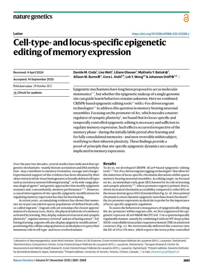 Epigenetic Editing in Memory Expression | PDF | Epigenetics | Memory