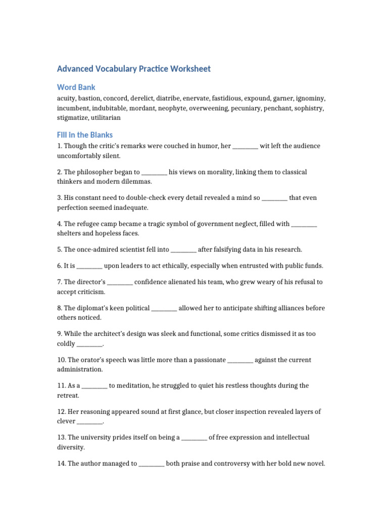 Advanced Vocabulary Practice | PDF