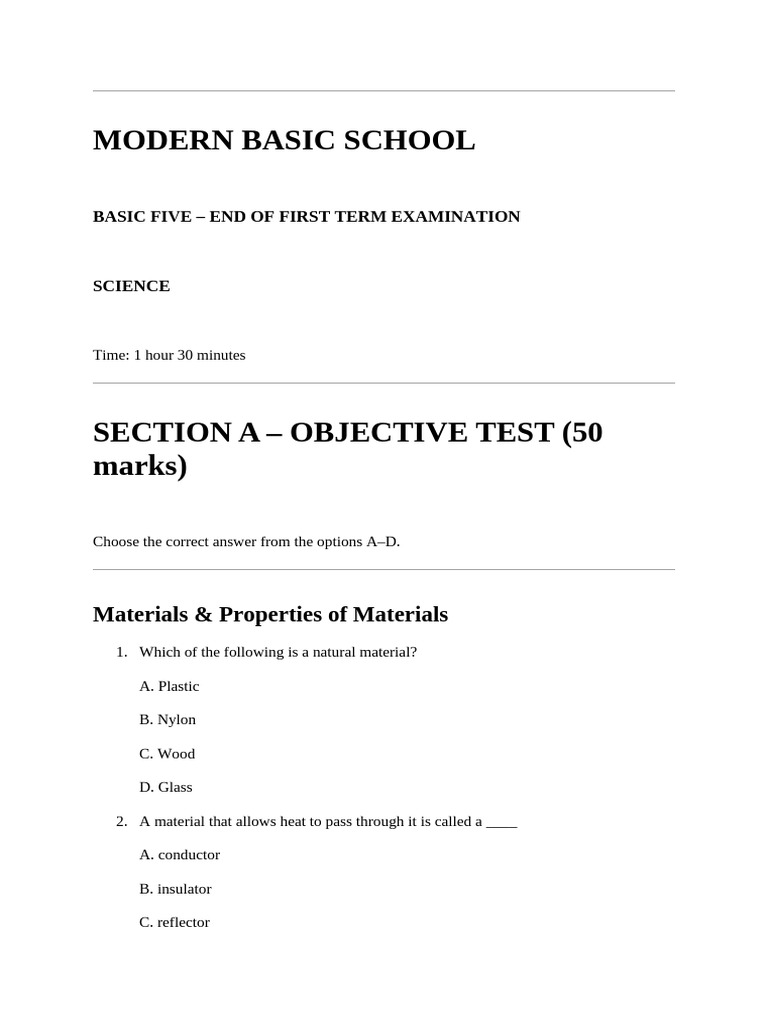Basic Science Exam for Modern School | PDF | Water | Evaporation