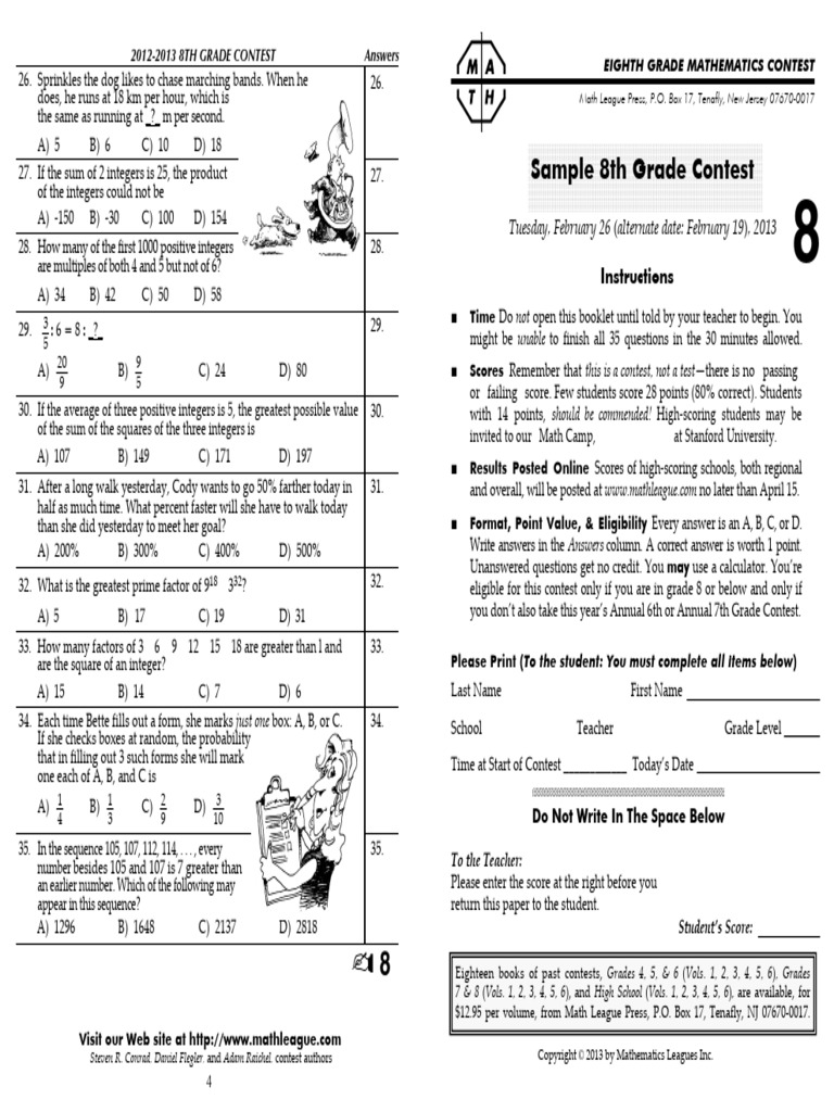 Eighth Grade Math Contest Questions | PDF | Triangle | Elementary Geometry