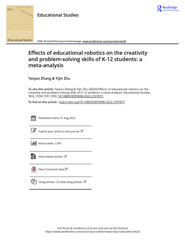 Impact of Robotics on K-12 Creativity | PDF | Effect Size | Creativity