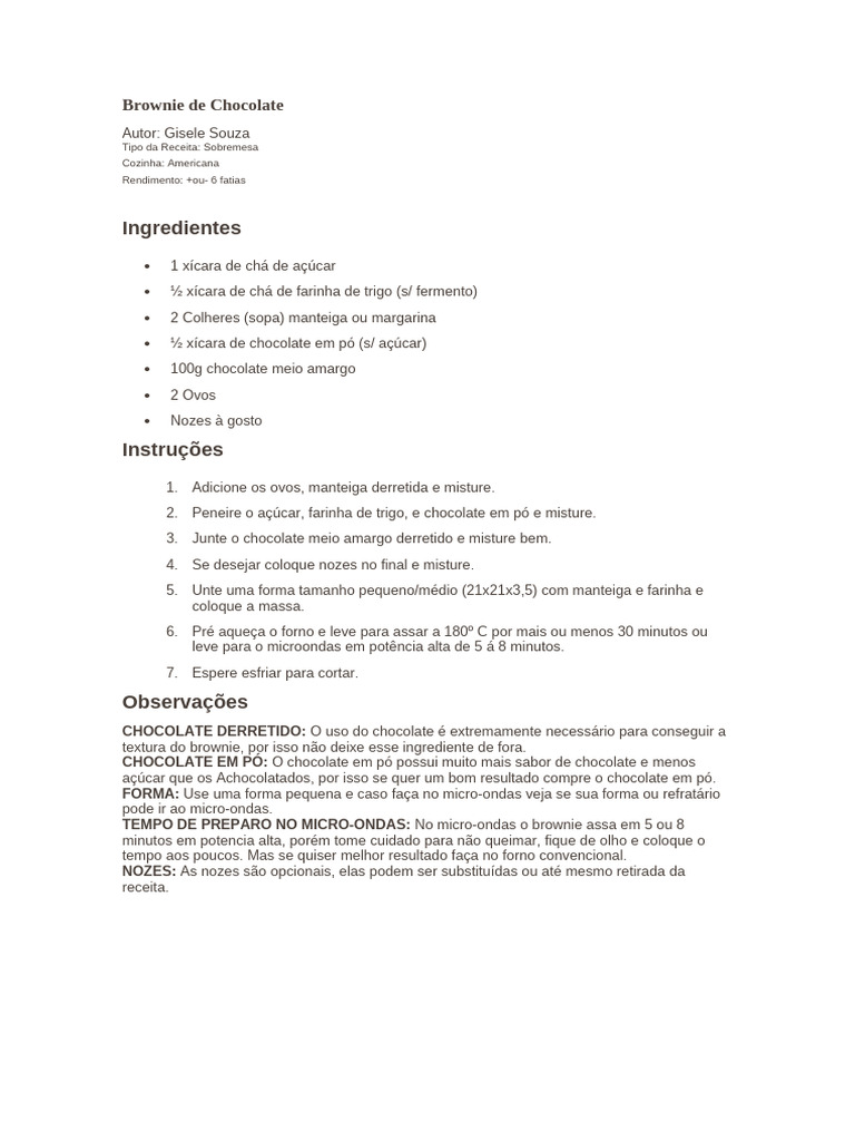 Receita Brownie | PDF
