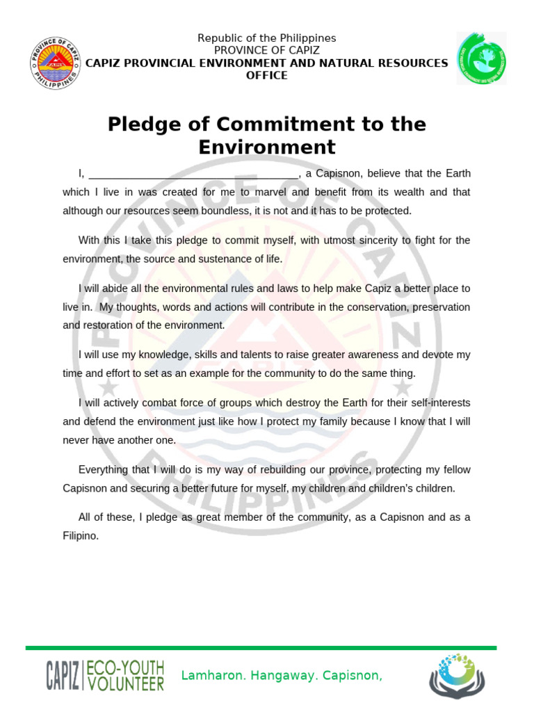 Capiz Environmental Commitment Pledge | PDF