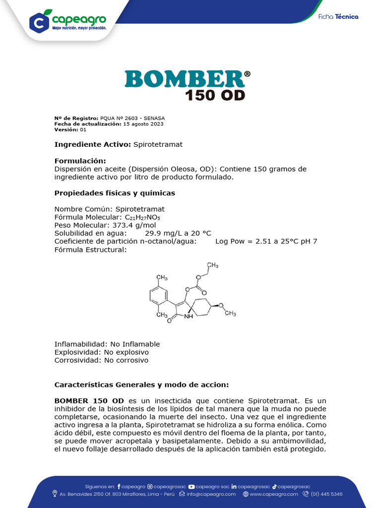 Insecticida BOMBER 150 OD: Spirotetramat | PDF | Insectos