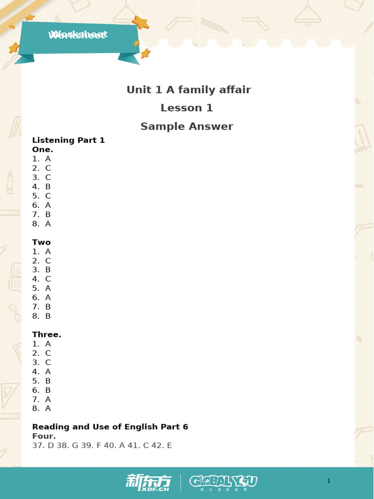 FCE U1 L1 Worksheet Answers | PDF | Ballet Dancer