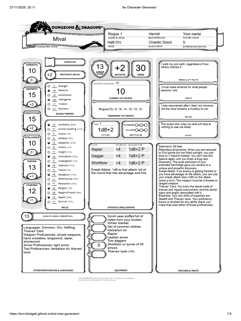 D&D 5E Character Sheet Template | PDF | D20 System | Dungeons & Dragons
