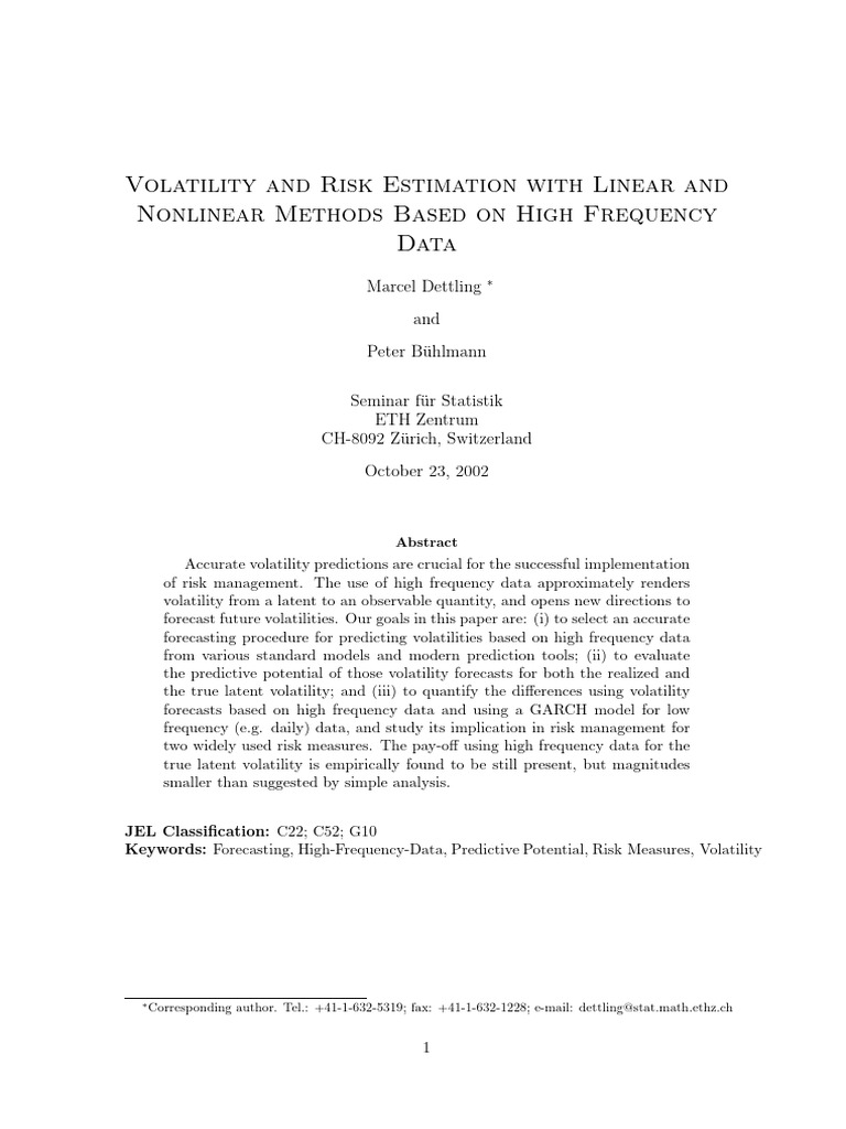 Volatility With HFD (ETH Dettling) | PDF | Volatility (Finance ...