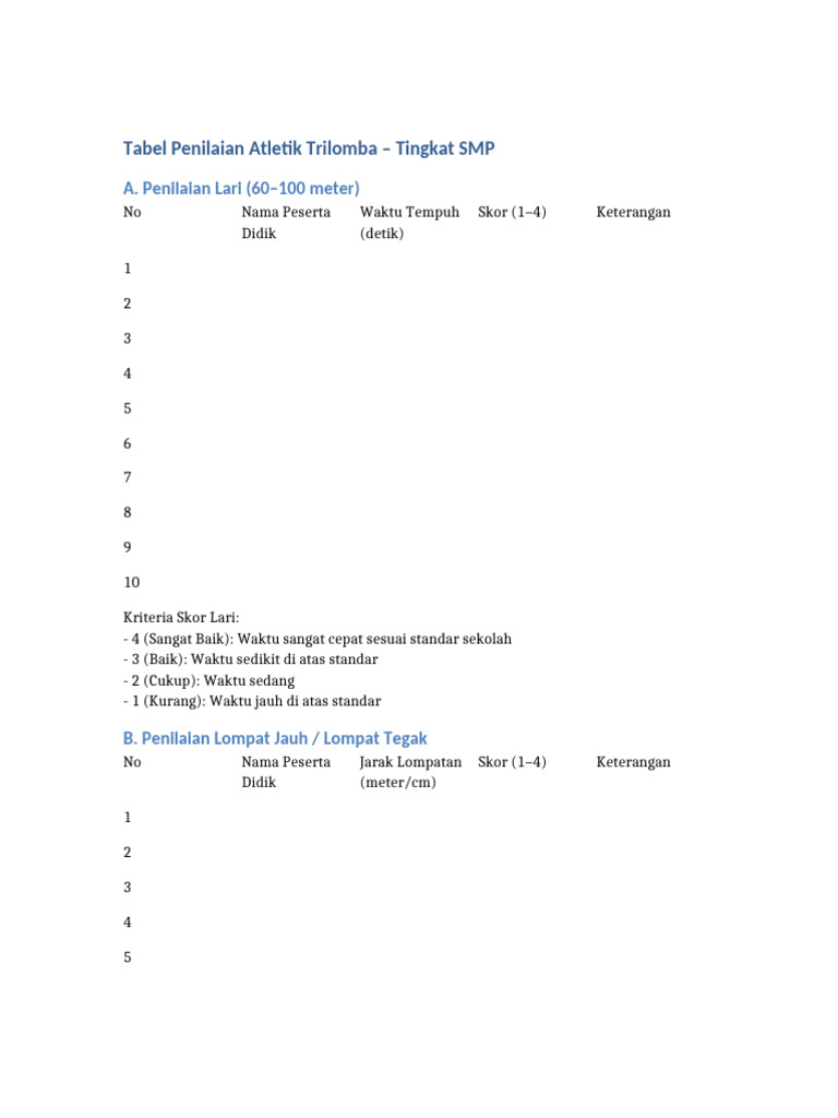 Penilaian Atletik Trilomba SMP | PDF
