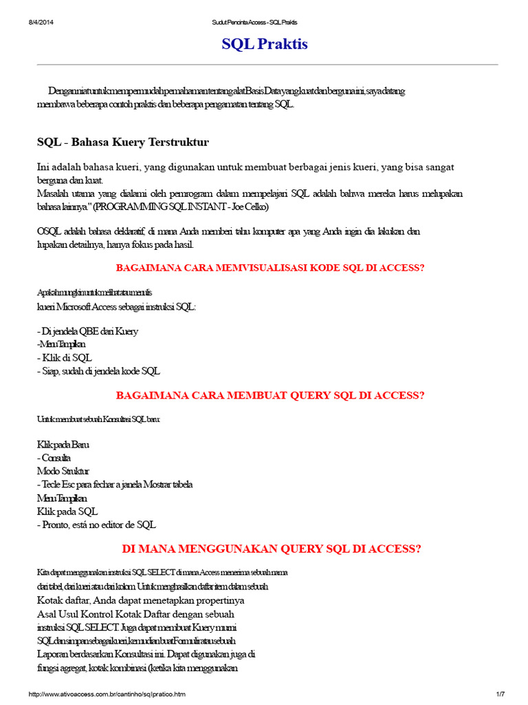 Panduan Praktis SQL di Microsoft Access | PDF