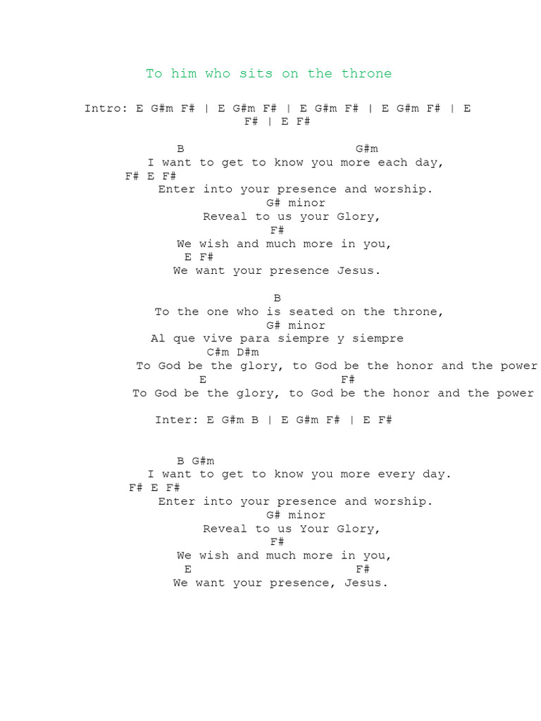 Worship Song Lyrics: Glory to the King | PDF | Glory (Religion) | God ...