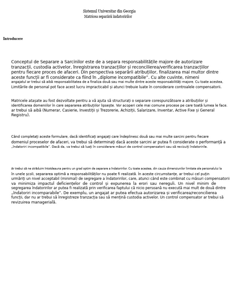 Matricea de Segregare A Îndatoririlor | PDF