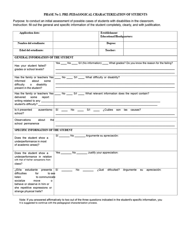 Initial Student Disability Assessment Form | PDF | Cognition | Human ...