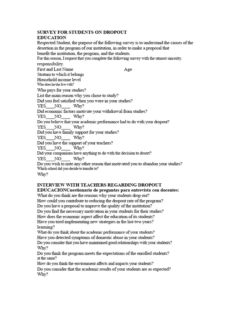 School dropout questionnaire | PDF