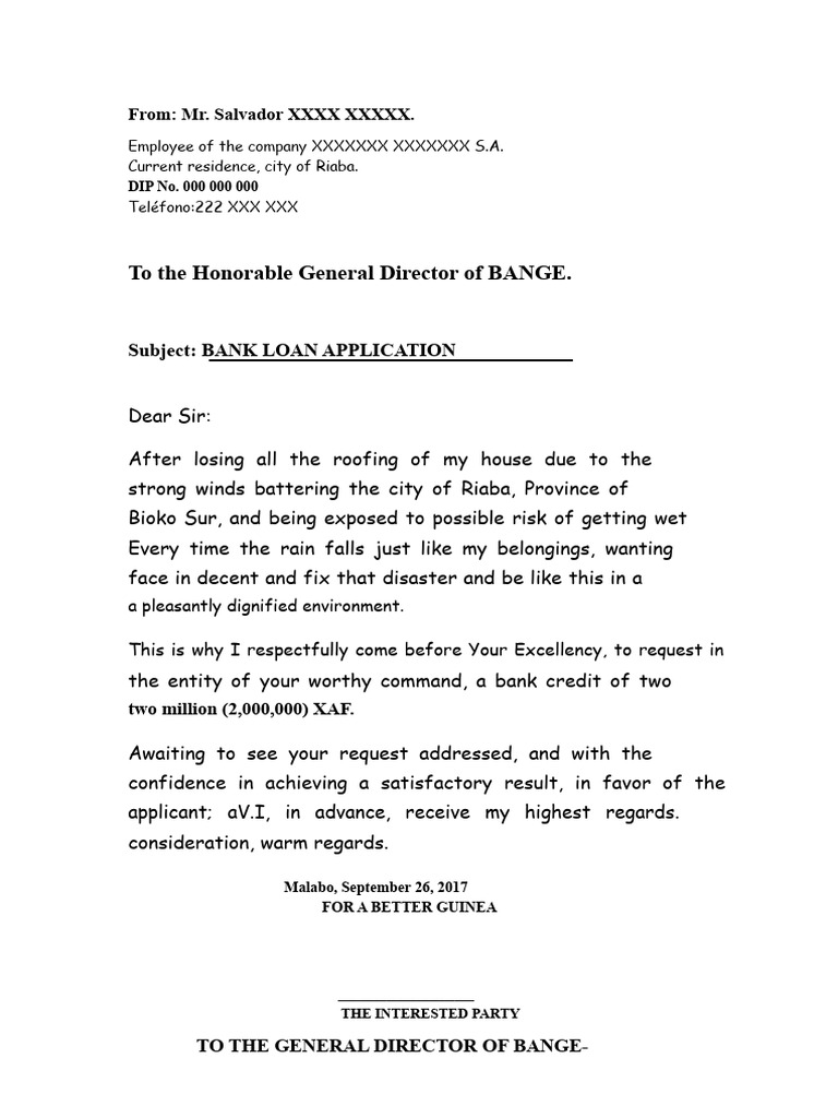 Model Letter of Request and Application For Banks | PDF