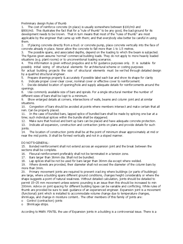 Preliminary Design Rules of Thumb | PDF | Truss | Beam (Structure)