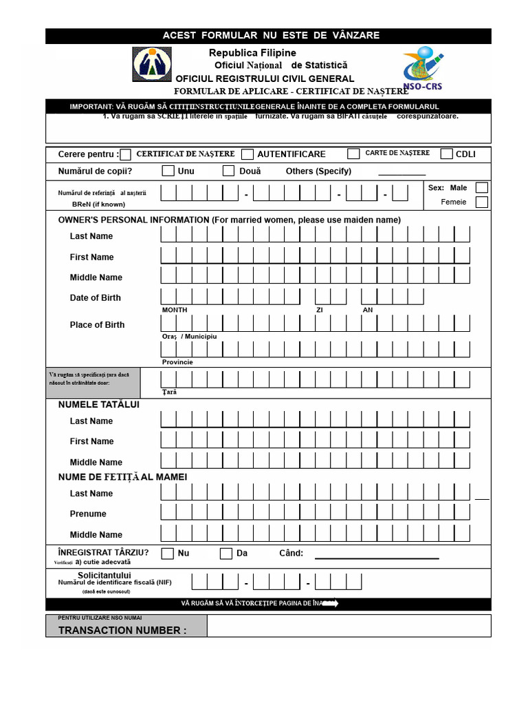 Formular de Cerere Pentru Naștere | PDF