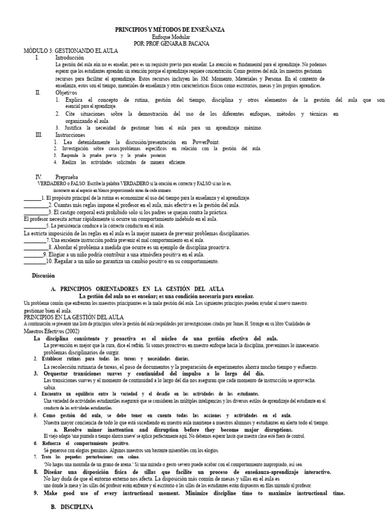 Gestión Efectiva del Aula en Educación | PDF | La gestión del aula ...