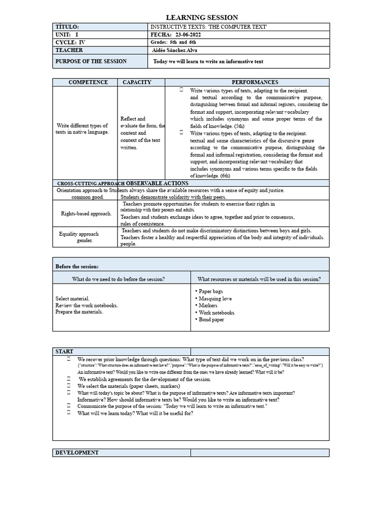 23- SESSION COMMUNICATION- WE WRITE AN INFORMATIONAL TEXT | PDF ...