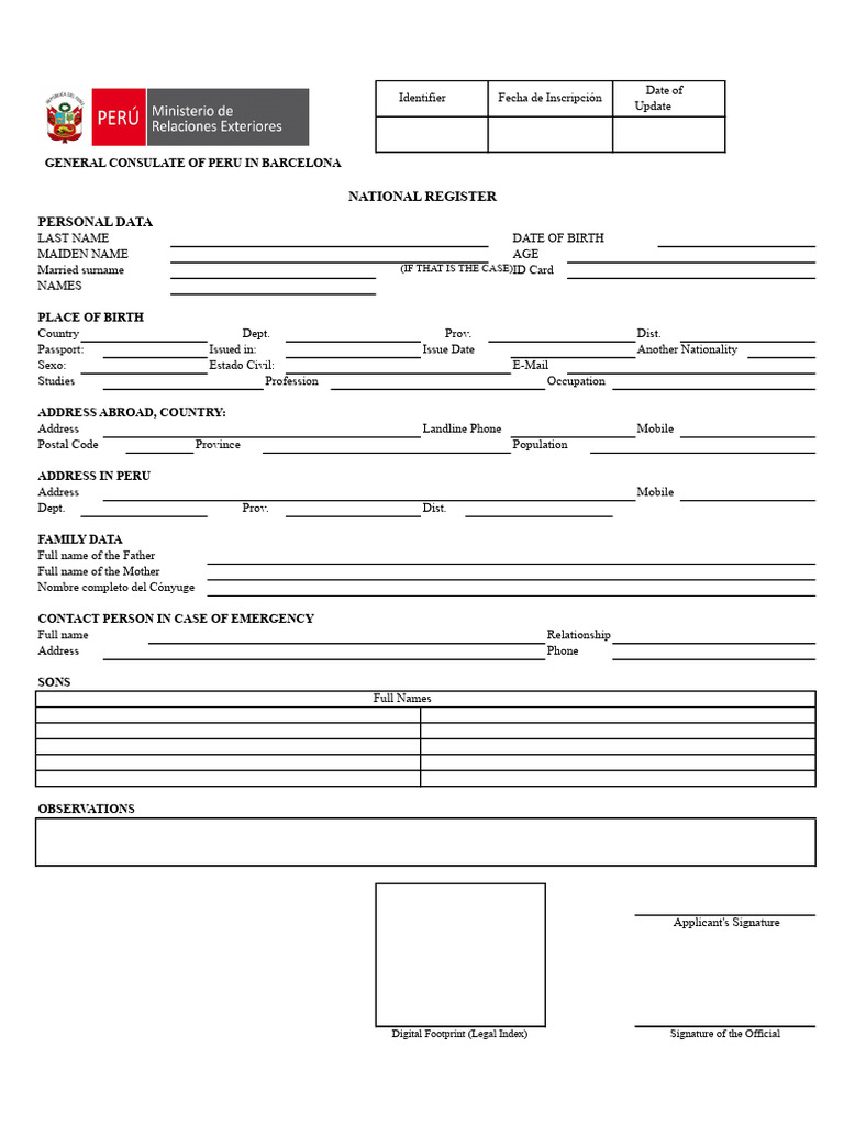 Peruvian Consulate Form | PDF